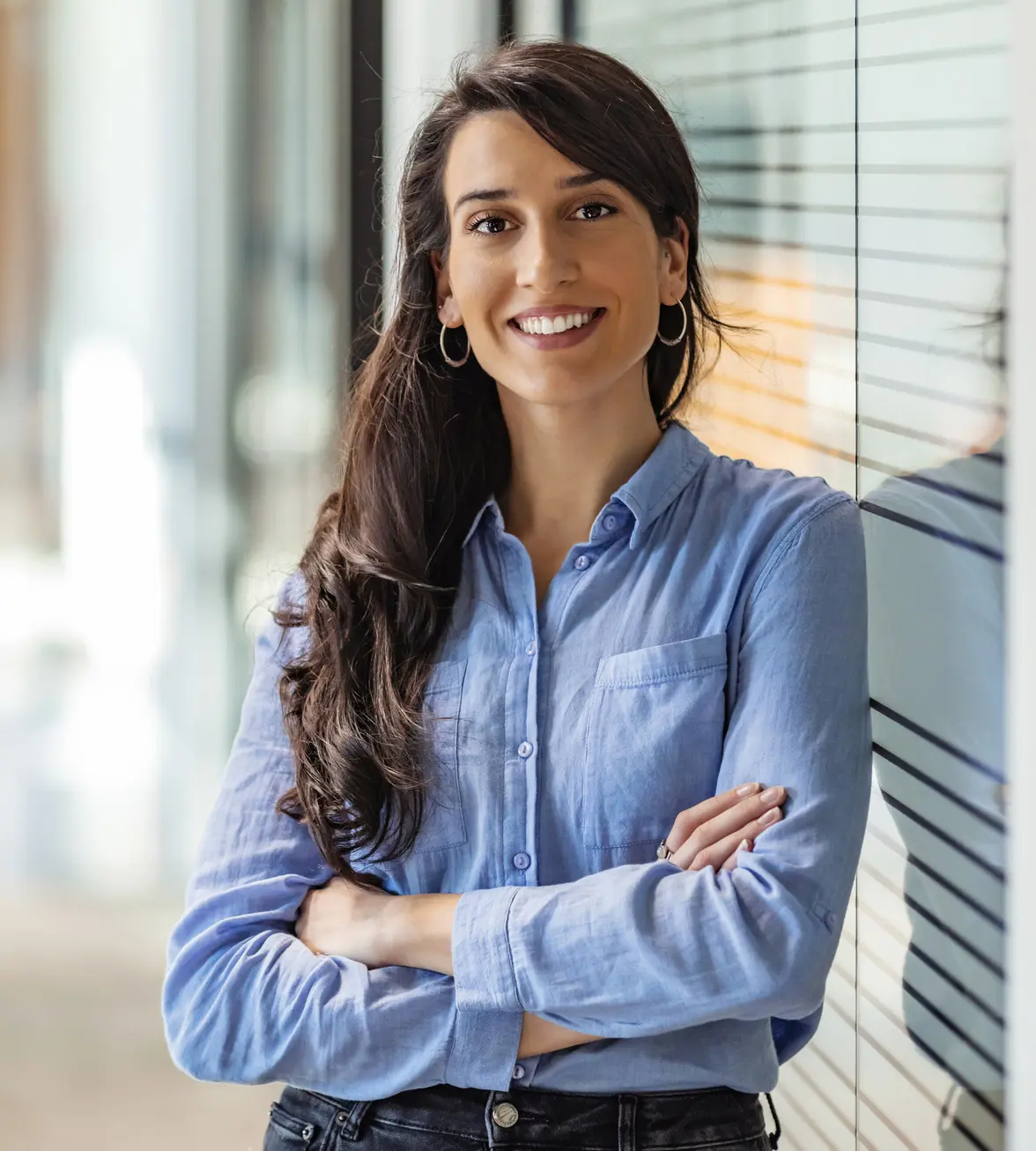 Young mixed race businesswoman smiling to camera Volbella XC in St. Louis, MO